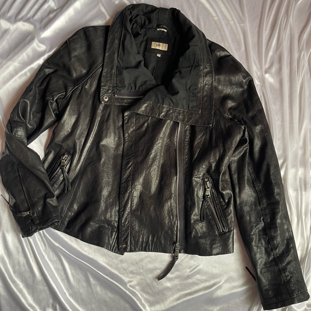 June Leather Jacket Moto Black zippered